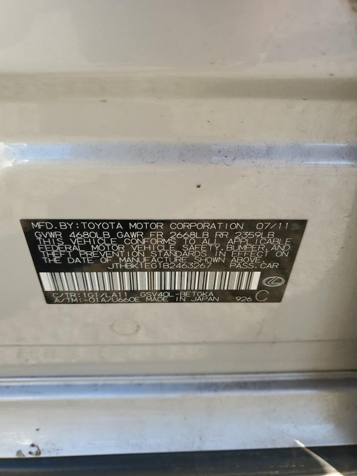 2011 Lexus Es 350 VIN: JTHBK1EG1B2463267 Lot: 86105105