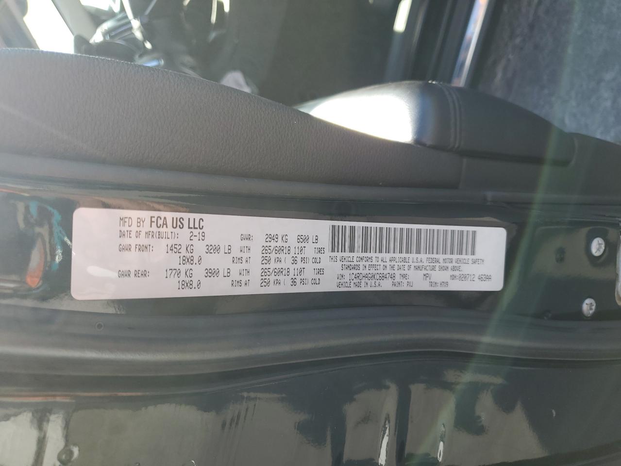 2019 Dodge Durango Sxt VIN: 1C4RDHAG0KC684748 Lot: 90318345