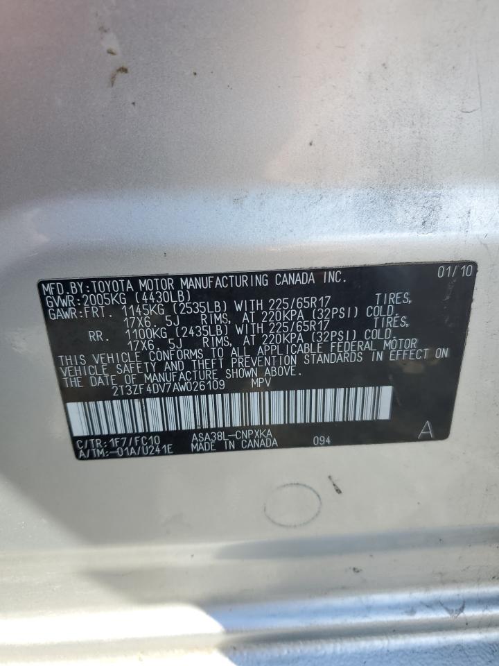 2010 Toyota Rav4 VIN: 2T3ZF4DV7AW026109 Lot: 82365825