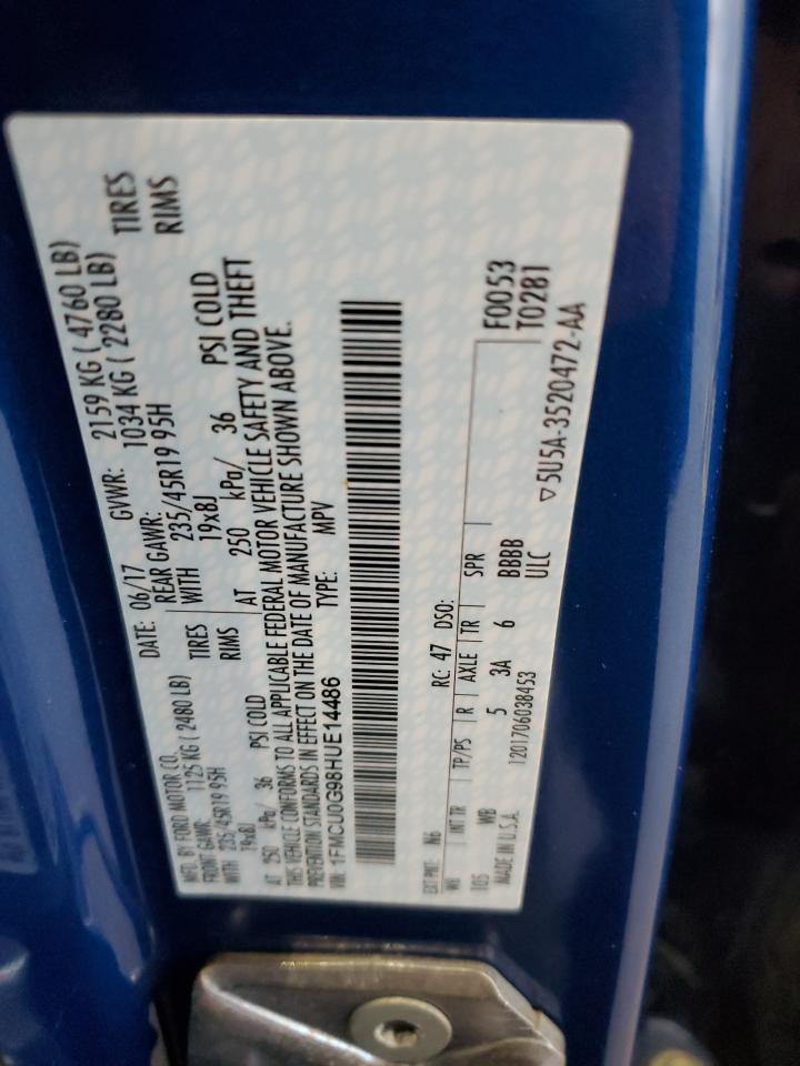 2017 Ford Escape Se VIN: 1FMCU0G98HUE14486 Lot: 87015775