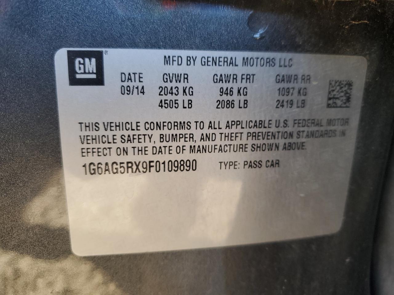 2015 Cadillac Ats VIN: 1G6AG5RX9F0109890 Lot: 86653745