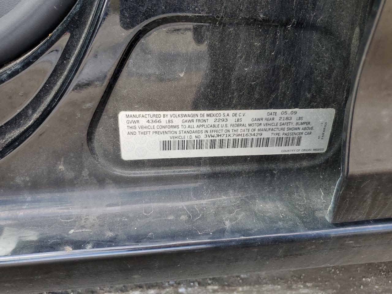 2009 Volkswagen Jetta S VIN: 3VWJM71K79M163429 Lot: 85490985