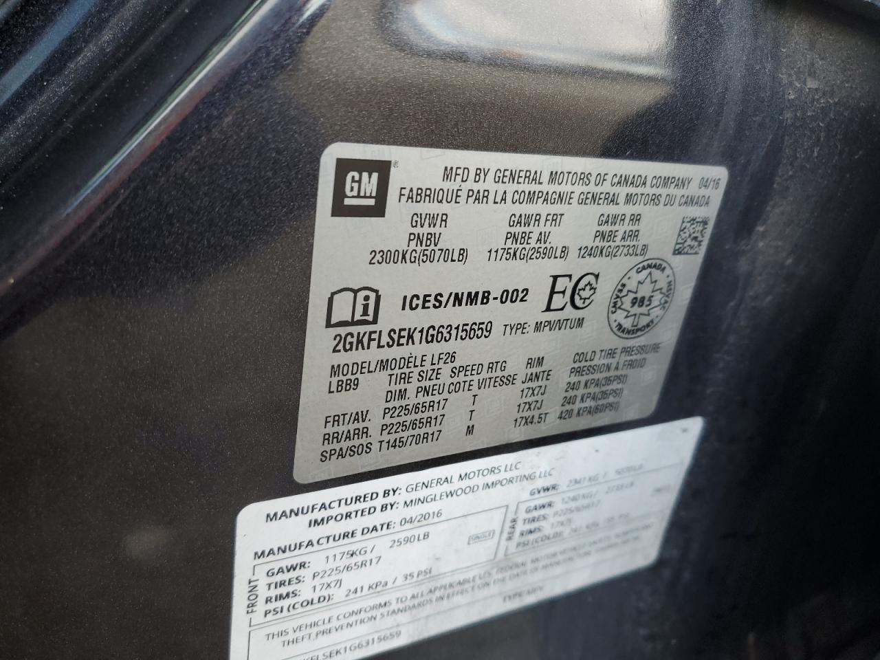 2016 GMC Terrain Sle VIN: 2GKFLSEK1G6315659 Lot: 87400415