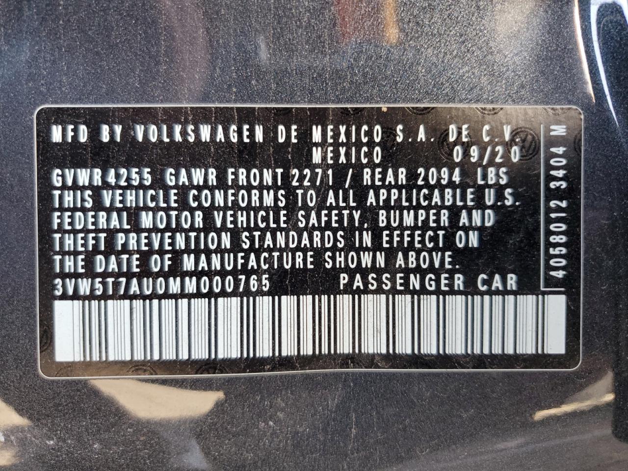 2021 Volkswagen Gti S VIN: 3VW5T7AU0MM000765 Lot: 90330535