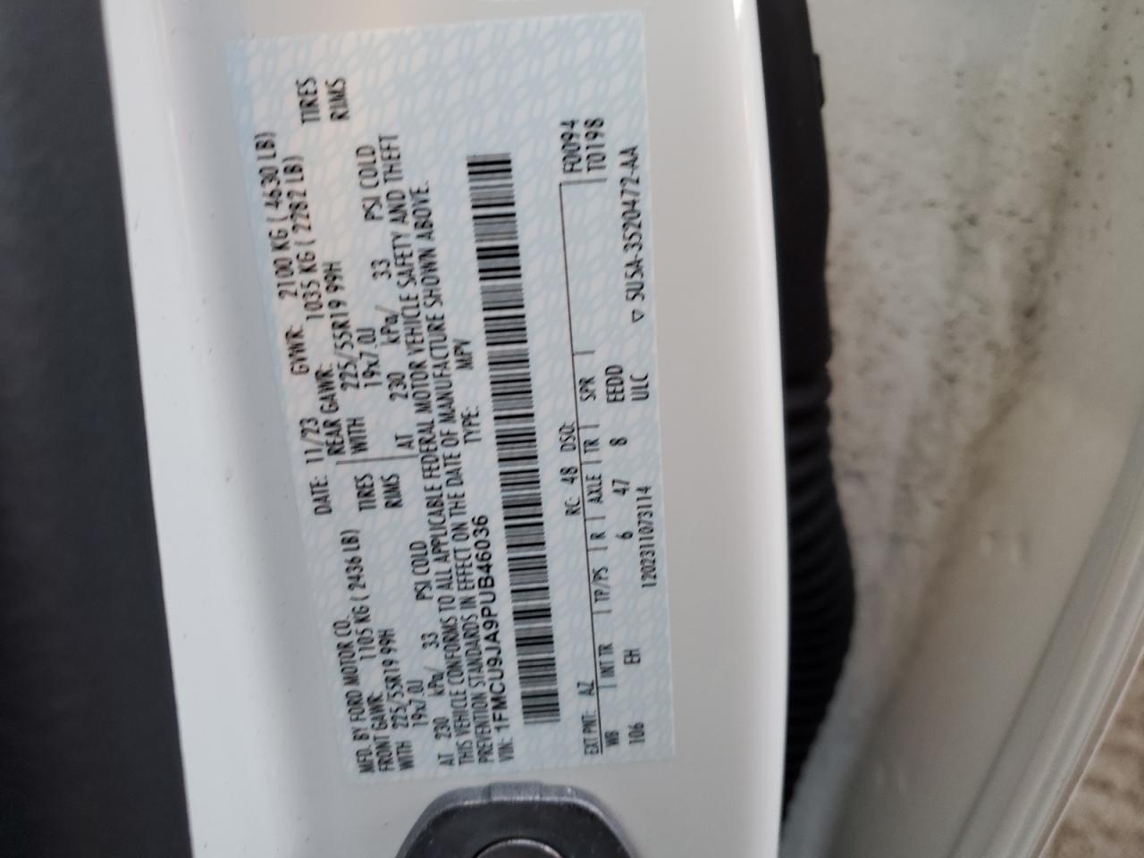 2023 Ford Escape Platinum VIN: 1FMCU9JA9PUB46036 Lot: 86620865