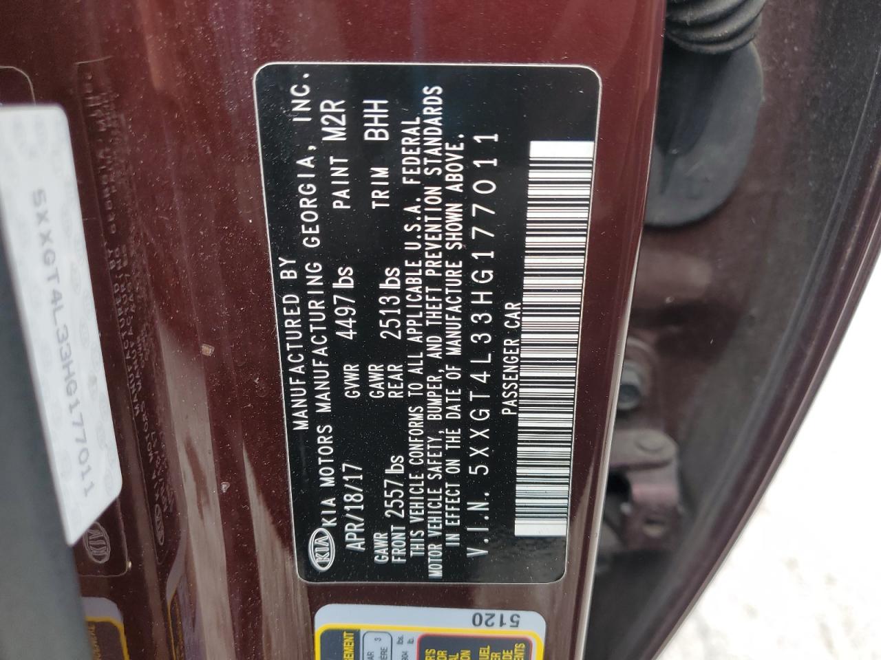 2017 Kia Optima Lx VIN: 5XXGT4L33HG177011 Lot: 85733605