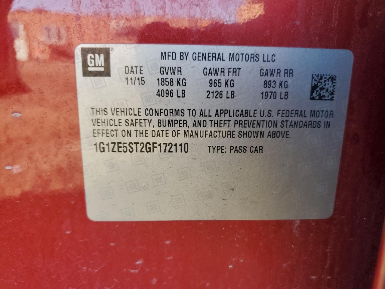 2016 Chevrolet Malibu Lt VIN: 1G1ZE5ST2GF172110 Lot: 82371915