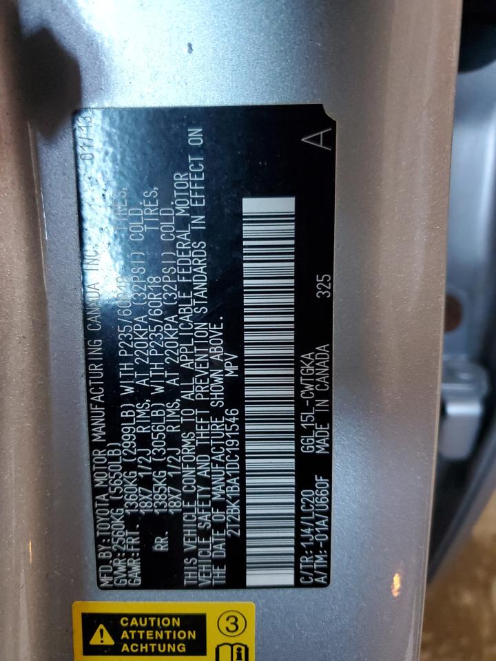 2013 Lexus Rx 350 Base VIN: 2T2BK1BA1DC191546 Lot: 84620585