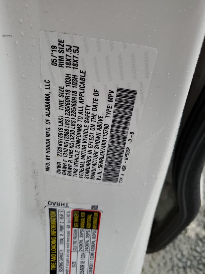 2019 Honda Odyssey Exl VIN: 5FNRL6H74KB115790 Lot: 90572475