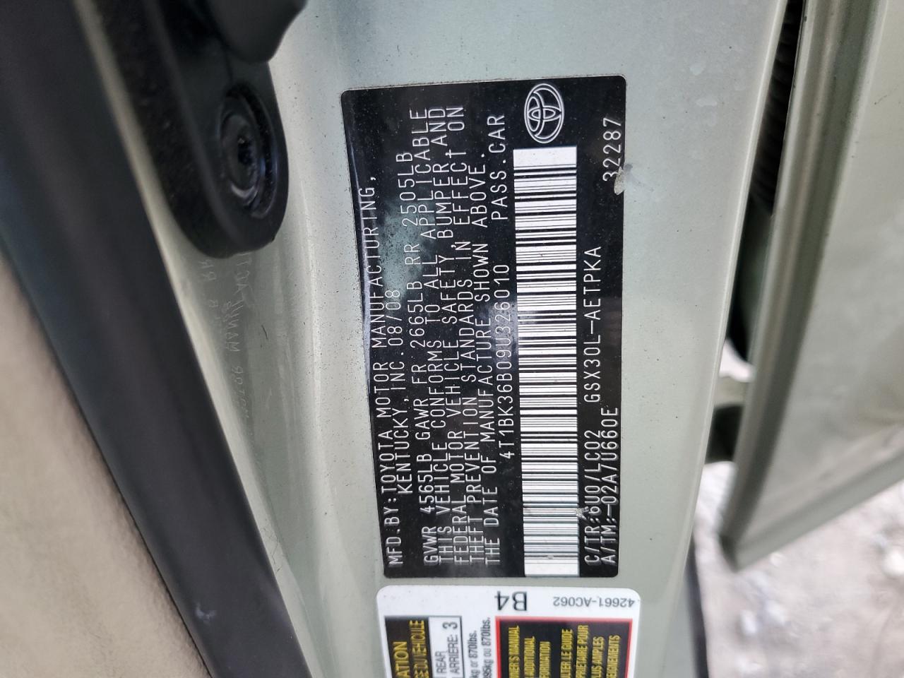 2009 Toyota Avalon Xl VIN: 4T1BK36B09U326010 Lot: 85748755