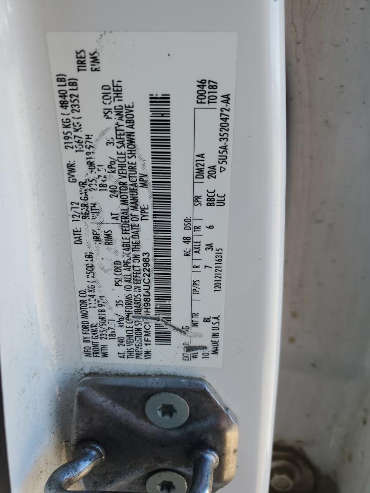 2013 Ford Escape Sel VIN: 1FMCU9H98DUC22983 Lot: 89553215