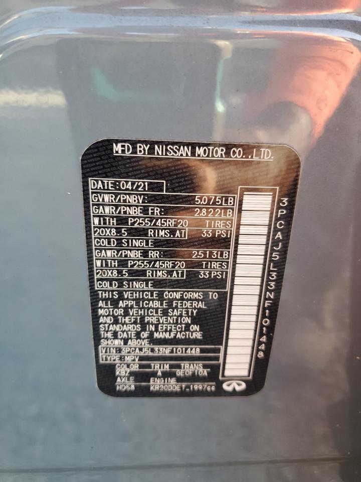 2022 Infiniti Qx55 Sensory VIN: 3PCAJ5L33NF101448 Lot: 81977205