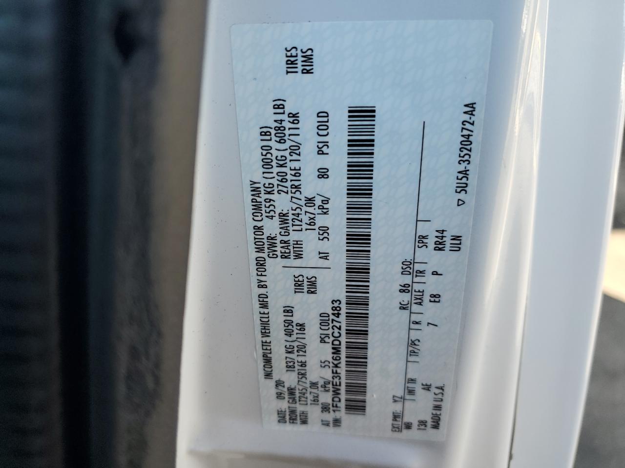 2021 Ford Econoline VIN: 1FDWE3FK6MDC27483 Lot: 87165135