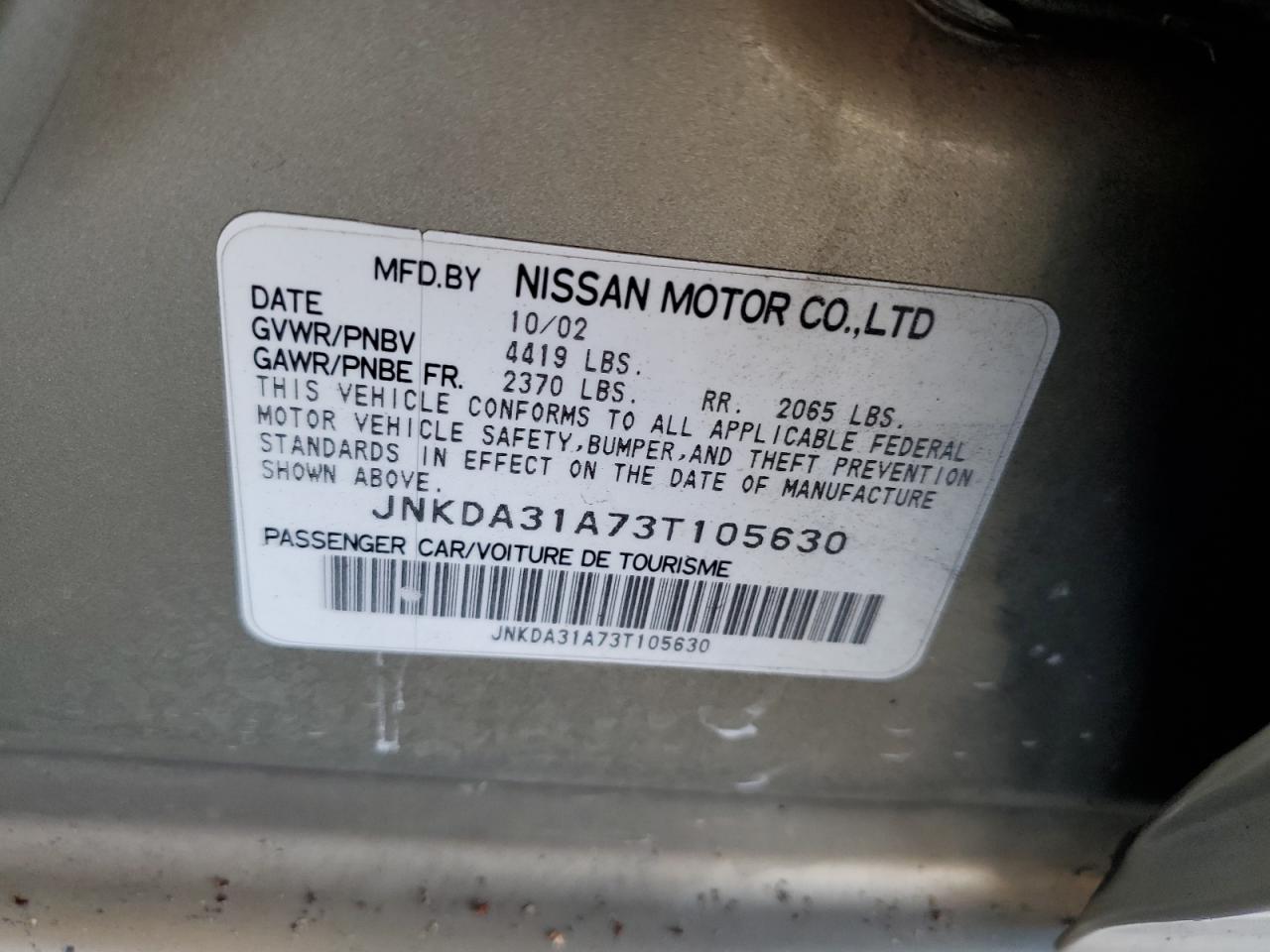 2003 Infiniti I35 VIN: JNKDA31A73T105630 Lot: 87454595