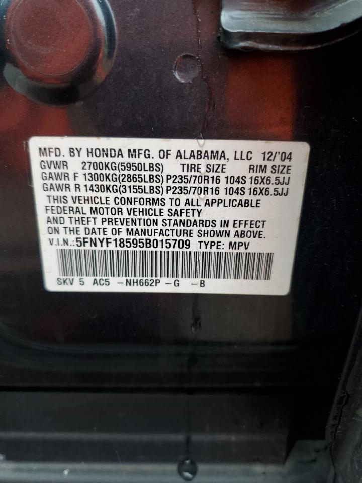2005 Honda Pilot Exl VIN: 5FNYF18595B015709 Lot: 85581135