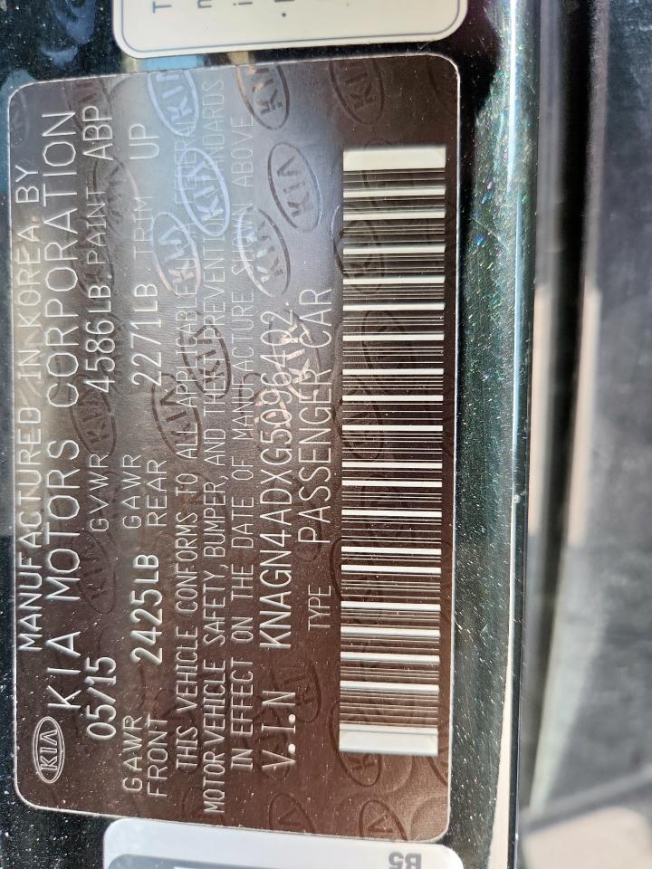 2016 Kia Optima Hybrid VIN: KNAGN4ADXG5096402 Lot: 82216085