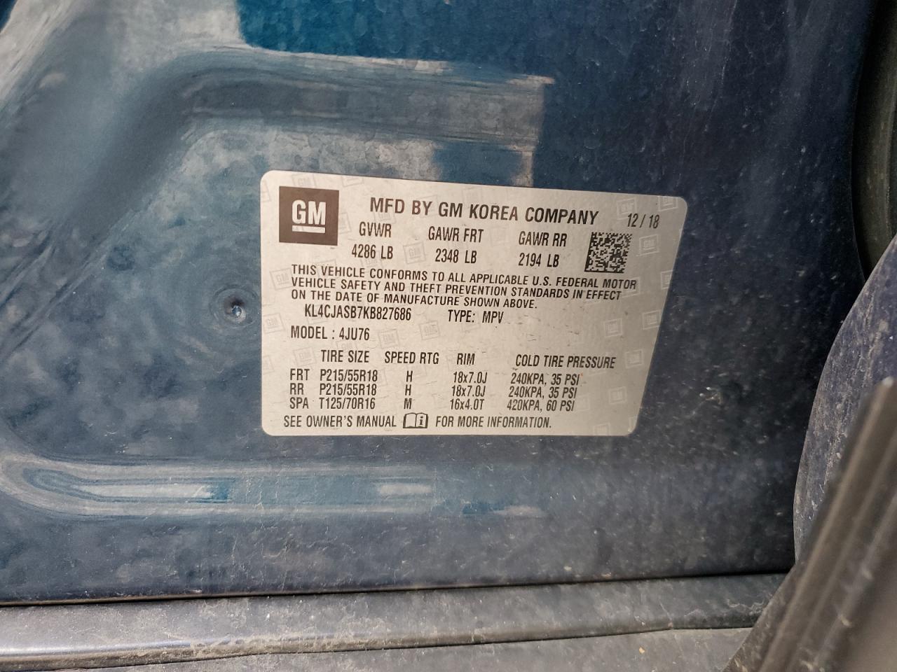 2019 Buick Encore Preferred VIN: KL4CJASB7KB827686 Lot: 90497285