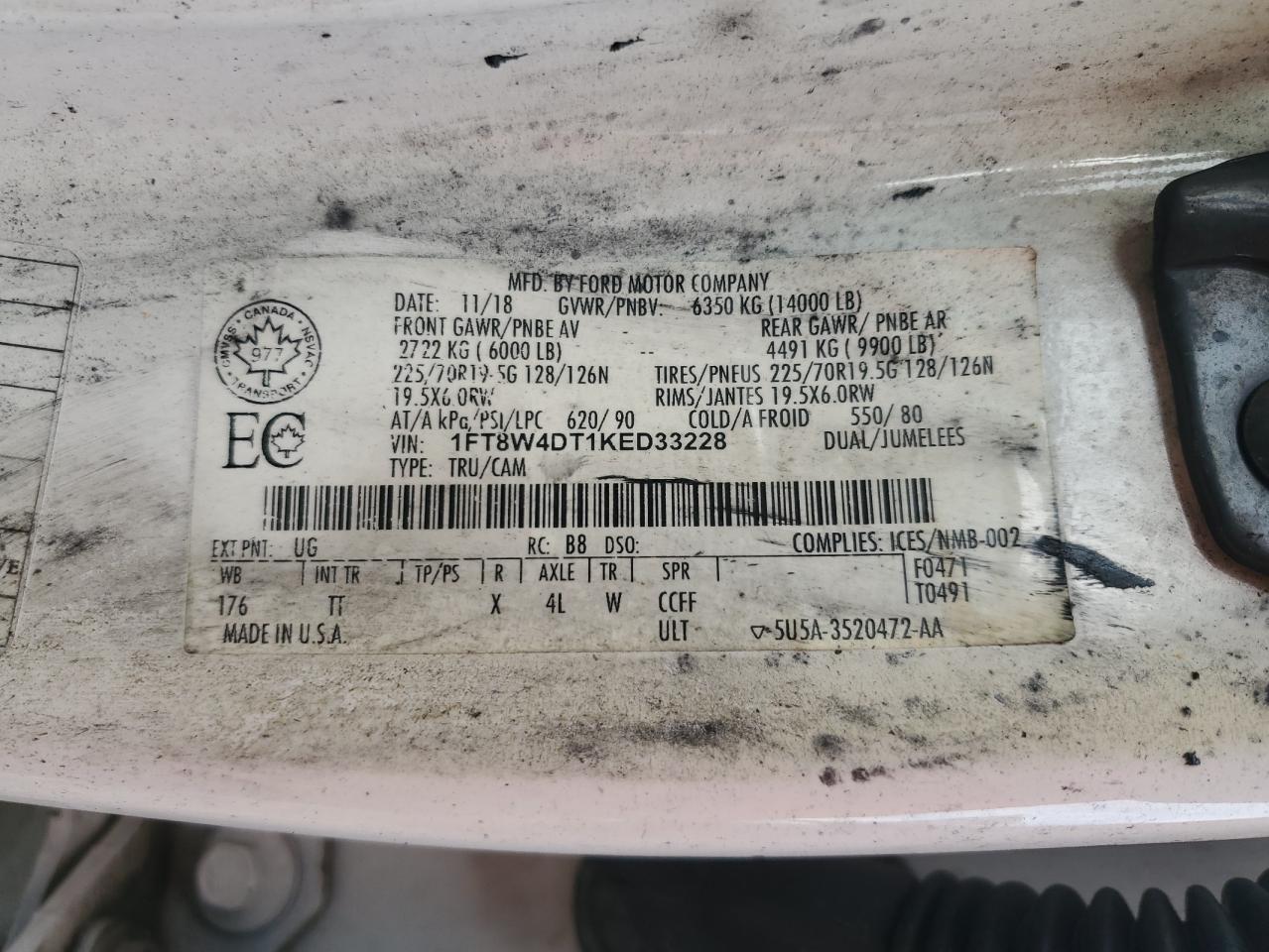 2019 Ford F450 Super Duty VIN: 1FT8W4DT1KED33228 Lot: 84386255