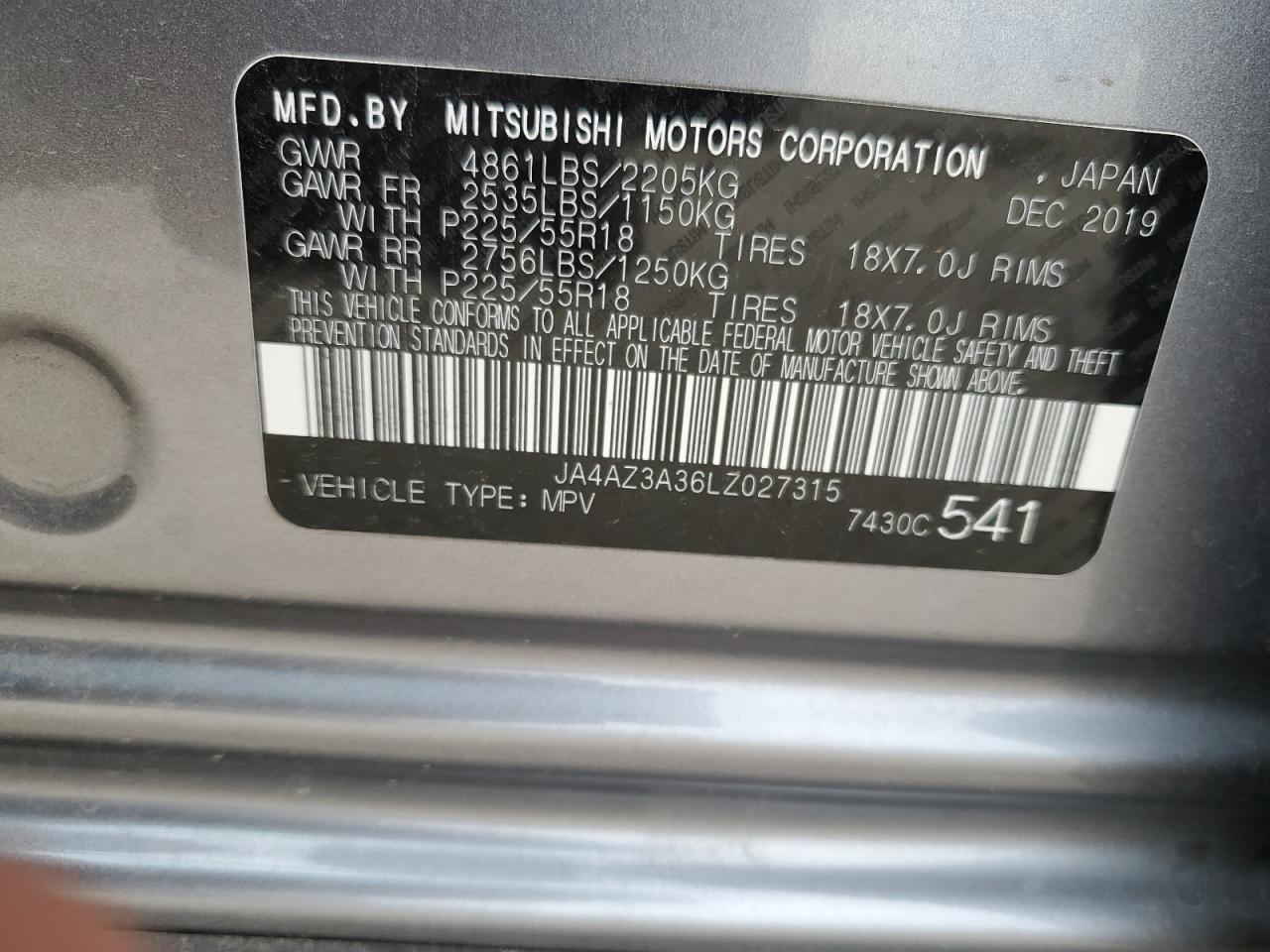 2020 Mitsubishi Outlander Se VIN: JA4AZ3A36LZ027315 Lot: 84788645