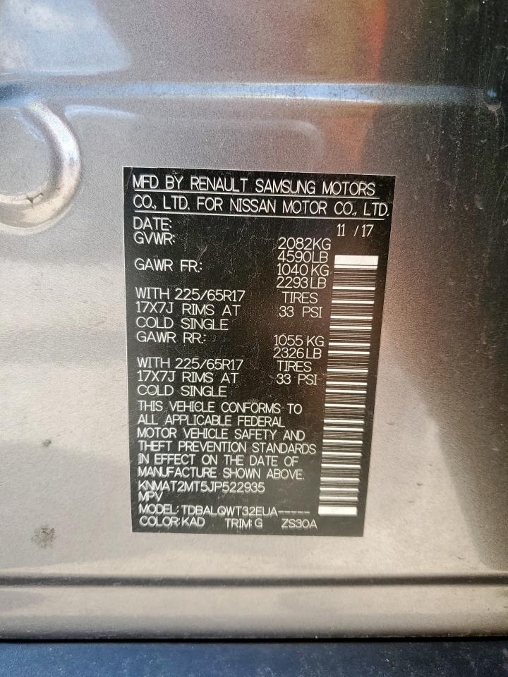 2018 Nissan Rogue S VIN: KNMAT2MT5JP522935 Lot: 85379035