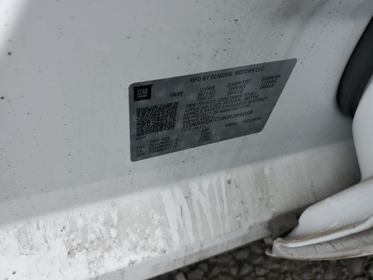 2019 Chevrolet Tahoe Police VIN: 1GNSKDEC0KR394019 Lot: 84979275