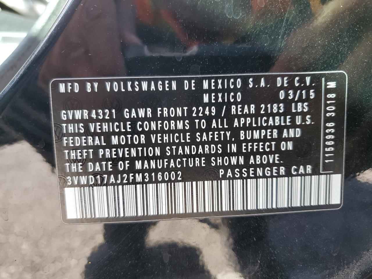 2015 Volkswagen Jetta Se VIN: 3VWD17AJ2FM316002 Lot: 86275045