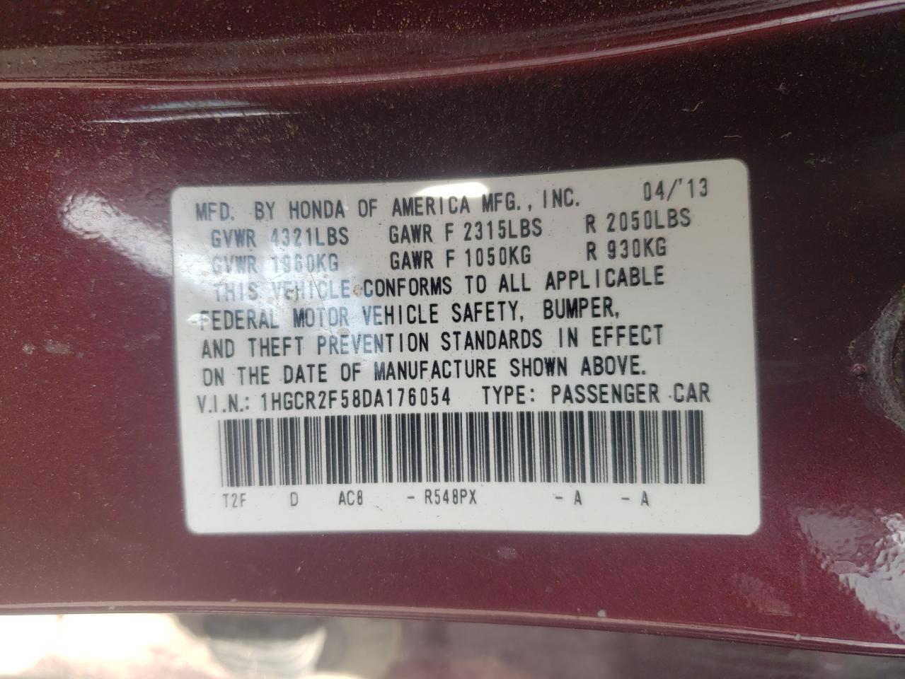 2013 Honda Accord Sport VIN: 1HGCR2F58DA176054 Lot: 84723055