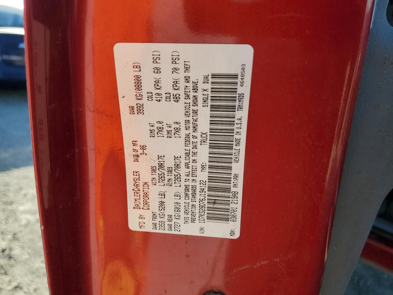 2006 Dodge Ram 2500 St VIN: 1D7KS28D76J194122 Lot: 85589985