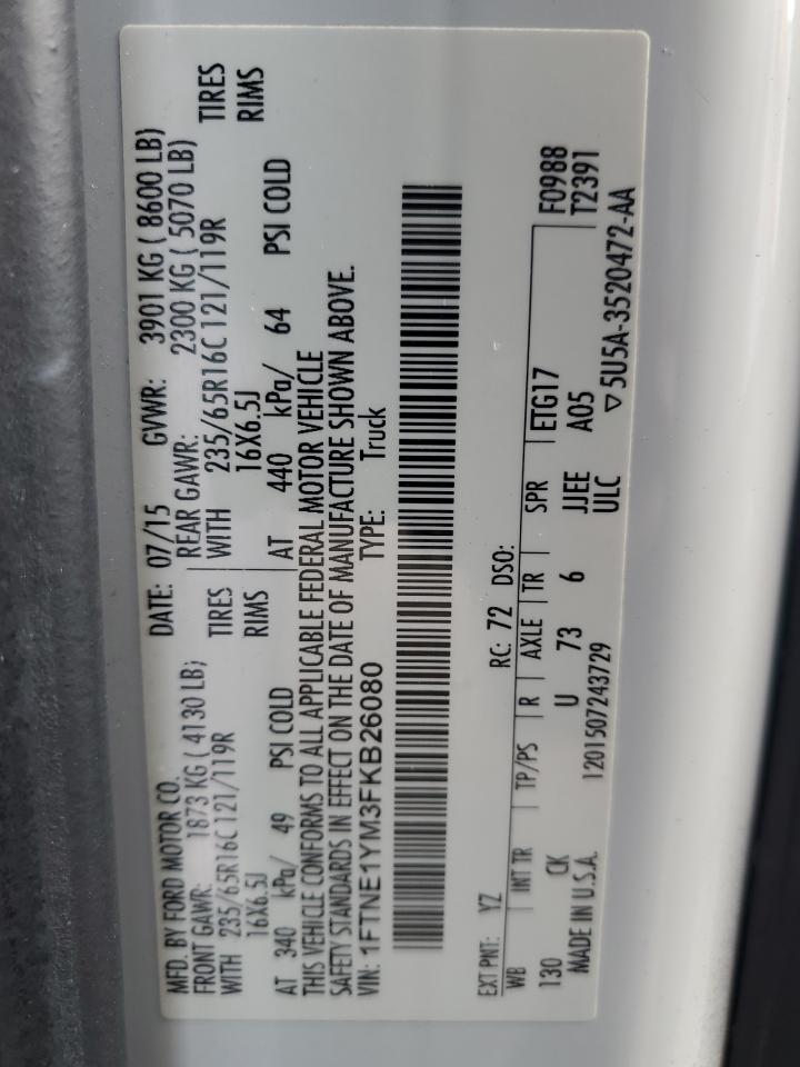 2015 Ford Transit T-150 VIN: 1FTNE1YM3FKB26080 Lot: 85536865