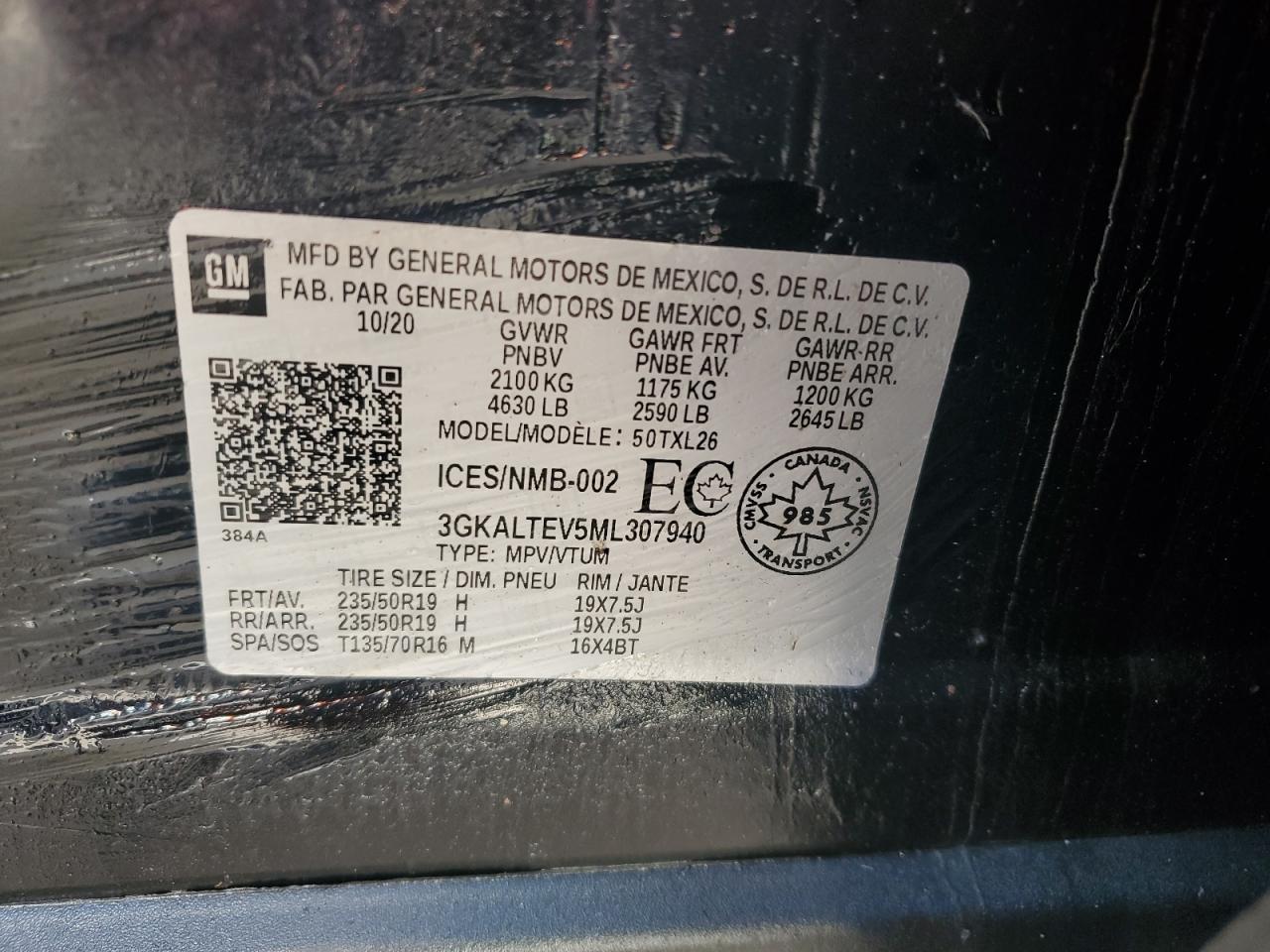 2021 GMC Terrain Sle VIN: 3GKALTEV5ML307940 Lot: 85288735