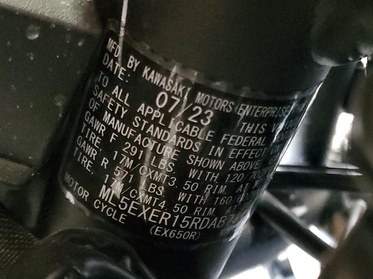 2024 Kawasaki Ex650 R VIN: ML5EXER15RDAB7319 Lot: 90350515