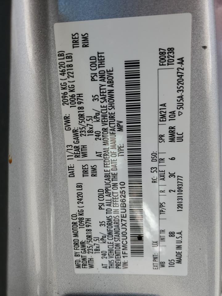 2014 Ford Escape Titanium VIN: 1FMCU0JX7EUB62510 Lot: 86103135