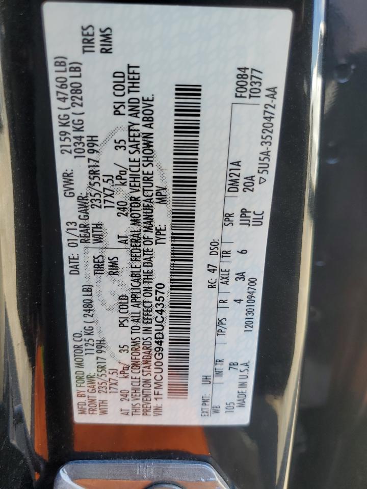 2013 Ford Escape Se VIN: 1FMCU0G94DUC43570 Lot: 84601495