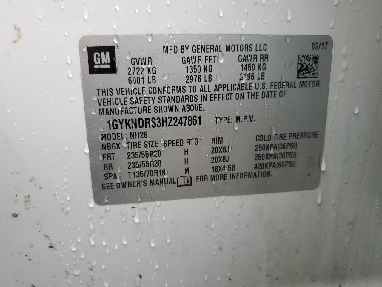 2017 Cadillac Xt5 Luxury VIN: 1GYKNDRS3HZ247861 Lot: 87401175