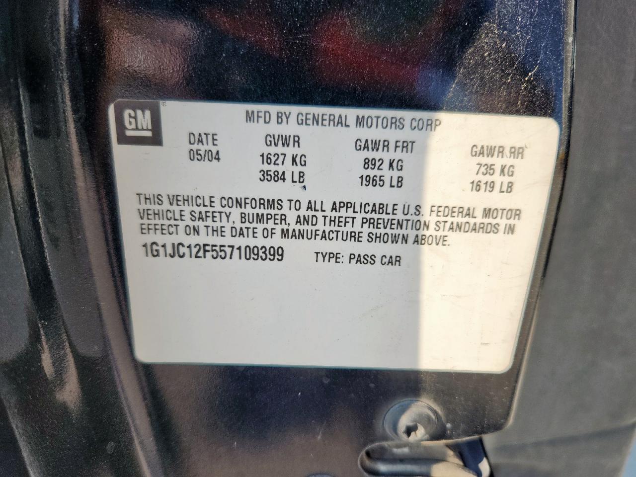 2005 Chevrolet Cavalier VIN: 1G1JC12F557109399 Lot: 81763095