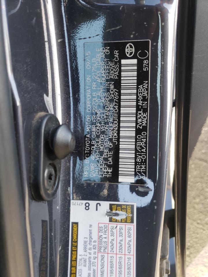 2015 Toyota Prius VIN: JTDKN3DU1F0477697 Lot: 85763385