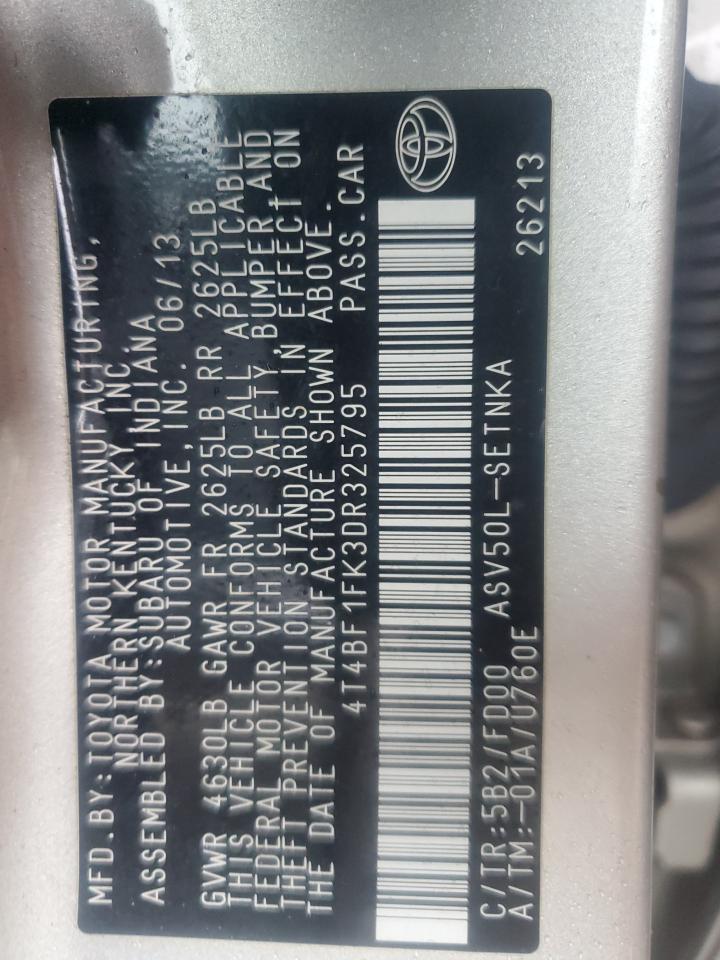 2013 Toyota Camry L VIN: 4T4BF1FK3DR325795 Lot: 85915065