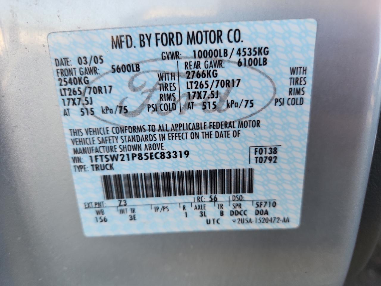 2005 Ford F250 Super Duty Flatbed Truck VIN: 1FTSW21P85EC83319 Lot: 90458725