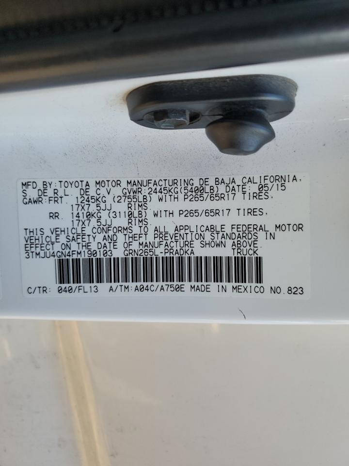 2015 Toyota Tacoma Double Cab Prerunner VIN: 3TMJU4GN4FM190103 Lot: 85920225