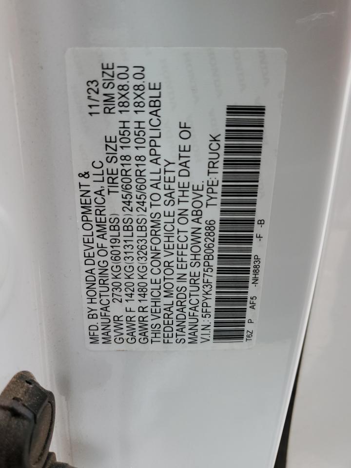 2023 Honda Ridgeline Rtl-E VIN: 5FPYK3F75PB062886 Lot: 82360825