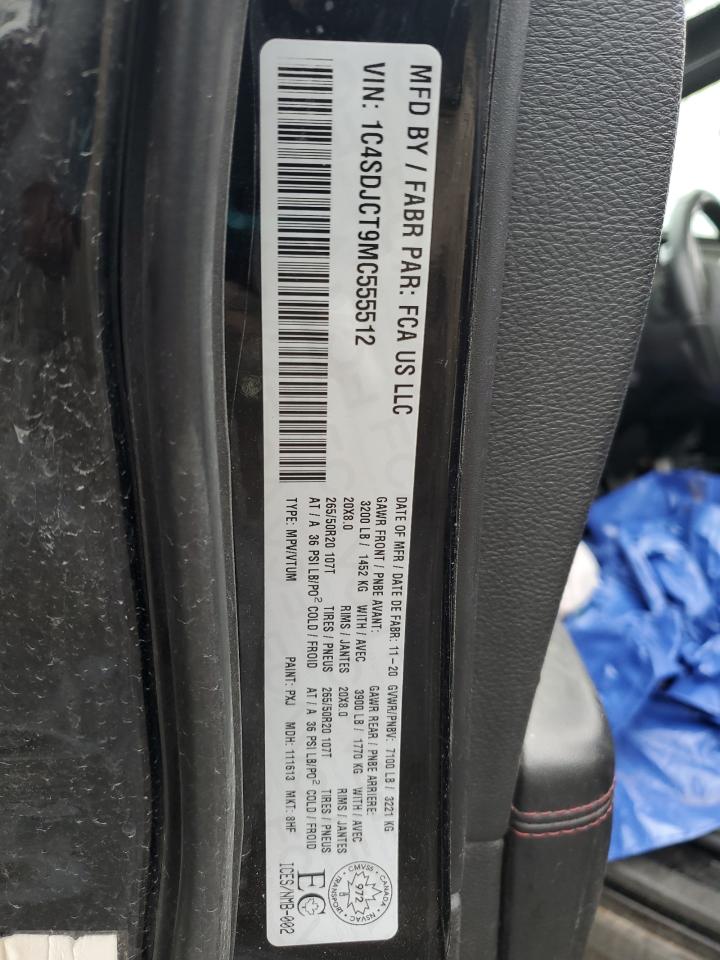 2021 Dodge Durango R/T VIN: 1C4SDJCT9MC555512 Lot: 86795105