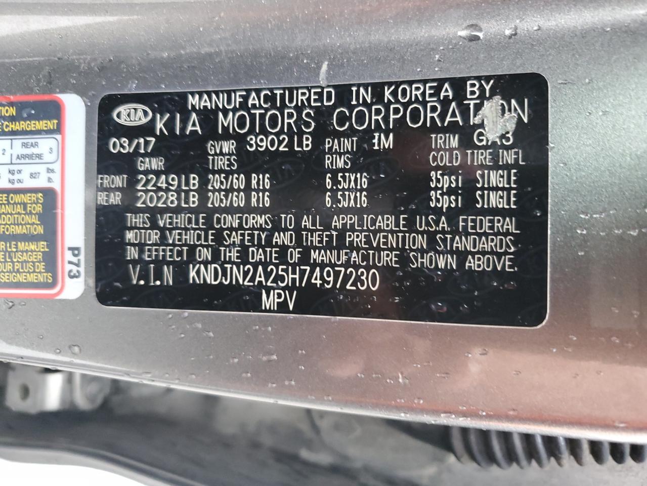 2017 Kia Soul VIN: KNDJN2A25H7497230 Lot: 85545465