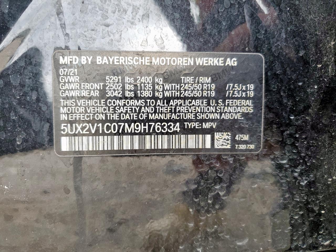 2021 BMW X4 xDrive30I VIN: 5UX2V1C07M9H76334 Lot: 85210105