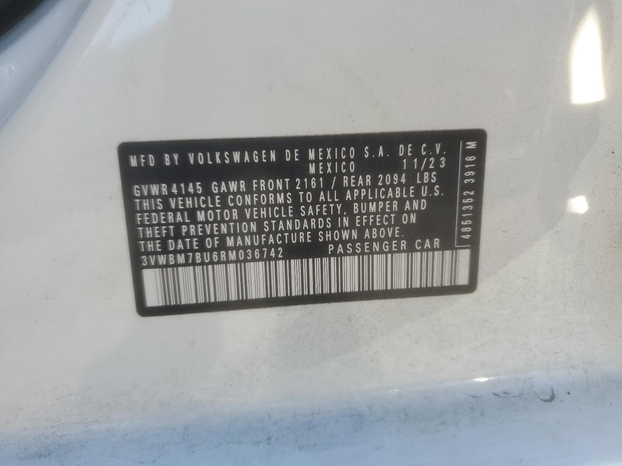 2024 Volkswagen Jetta Sport VIN: 3VWBM7BU6RM036742 Lot: 85868745