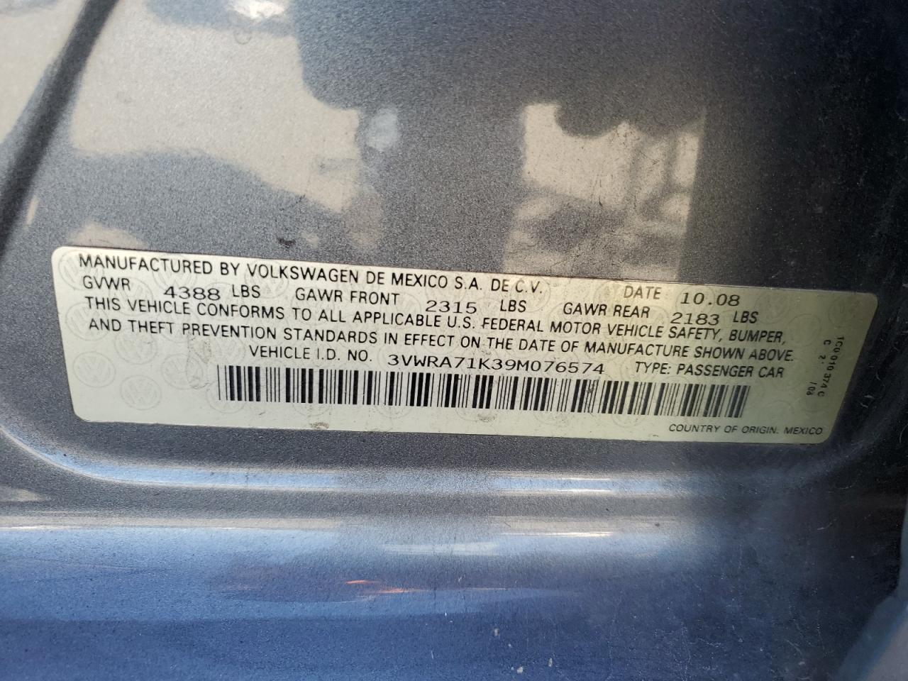 2009 Volkswagen Jetta Wolfsburg VIN: 3VWRA71K39M076574 Lot: 82267435