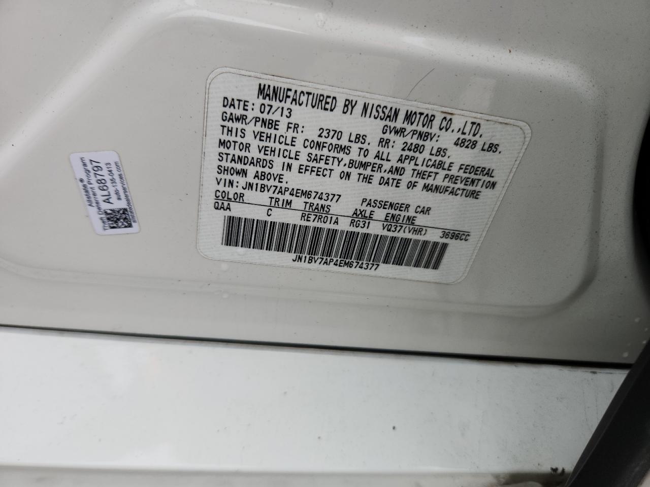 2014 Infiniti Q50 Base VIN: JN1BV7AP4EM674377 Lot: 90676165