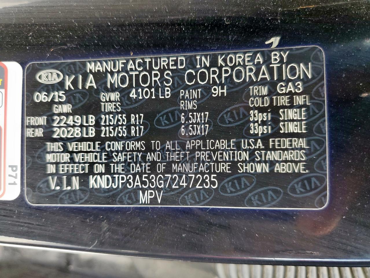 2016 Kia Soul + VIN: KNDJP3A53G7247235 Lot: 82295405