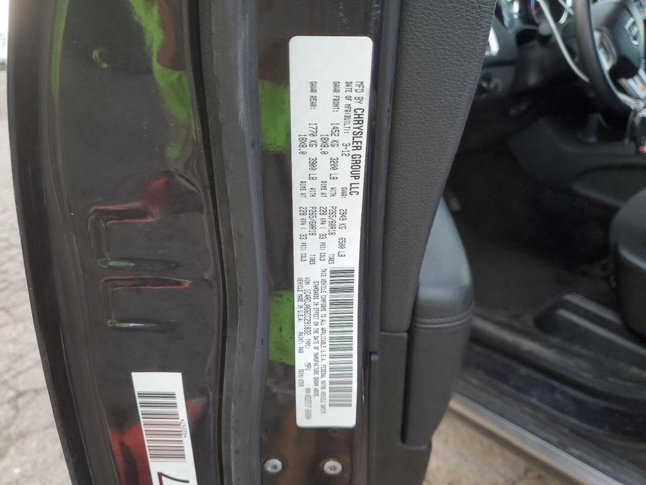 2012 Dodge Durango Sxt VIN: 1C4RDJAG6CC291832 Lot: 87275575