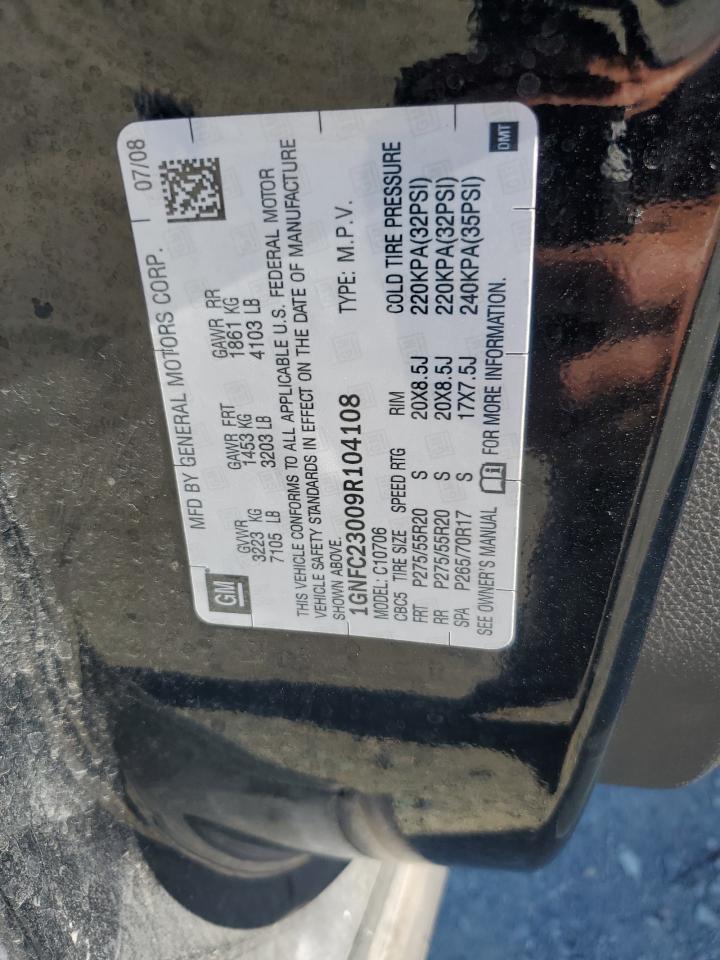 2009 Chevrolet Tahoe C1500 Lt VIN: 1GNFC23009R104108 Lot: 85180785