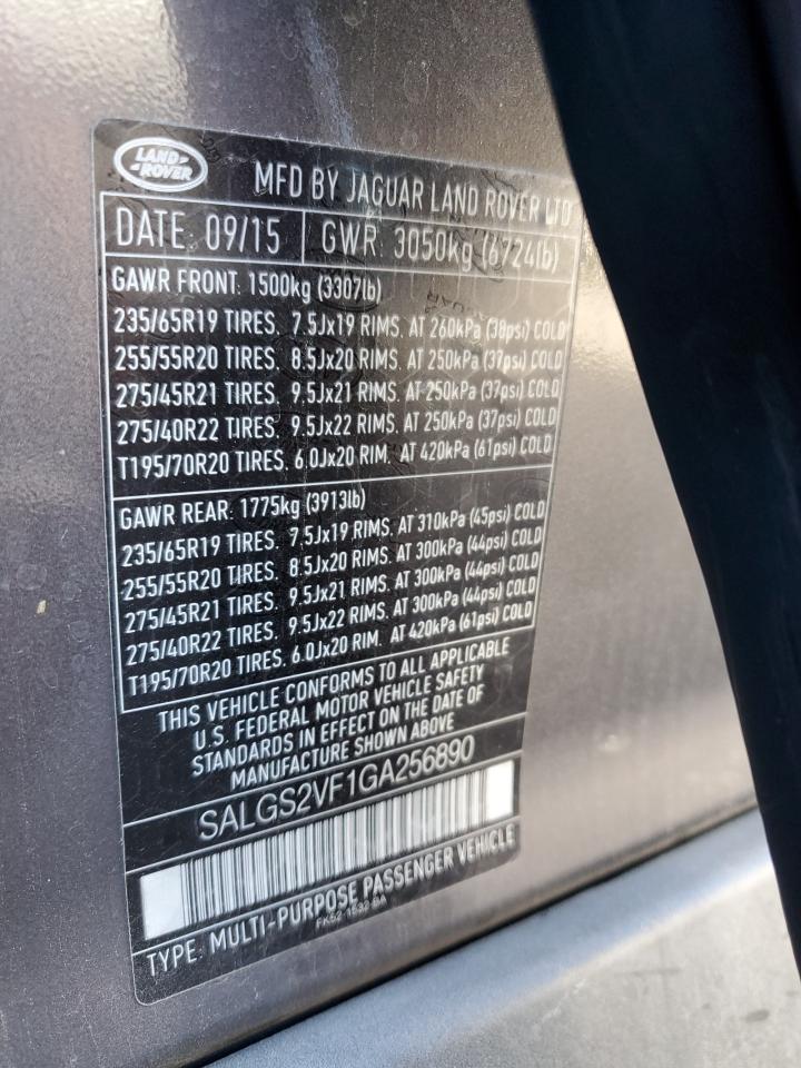 2016 Land Rover Range Rover Hse VIN: SALGS2VF1GA256890 Lot: 82496735